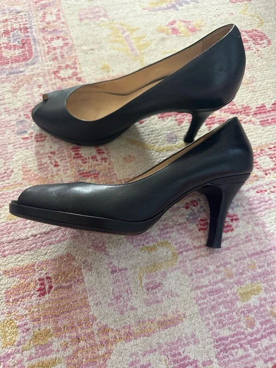Cole Haan Black Leather Peep-Toe Heels - Picture 2 of 3